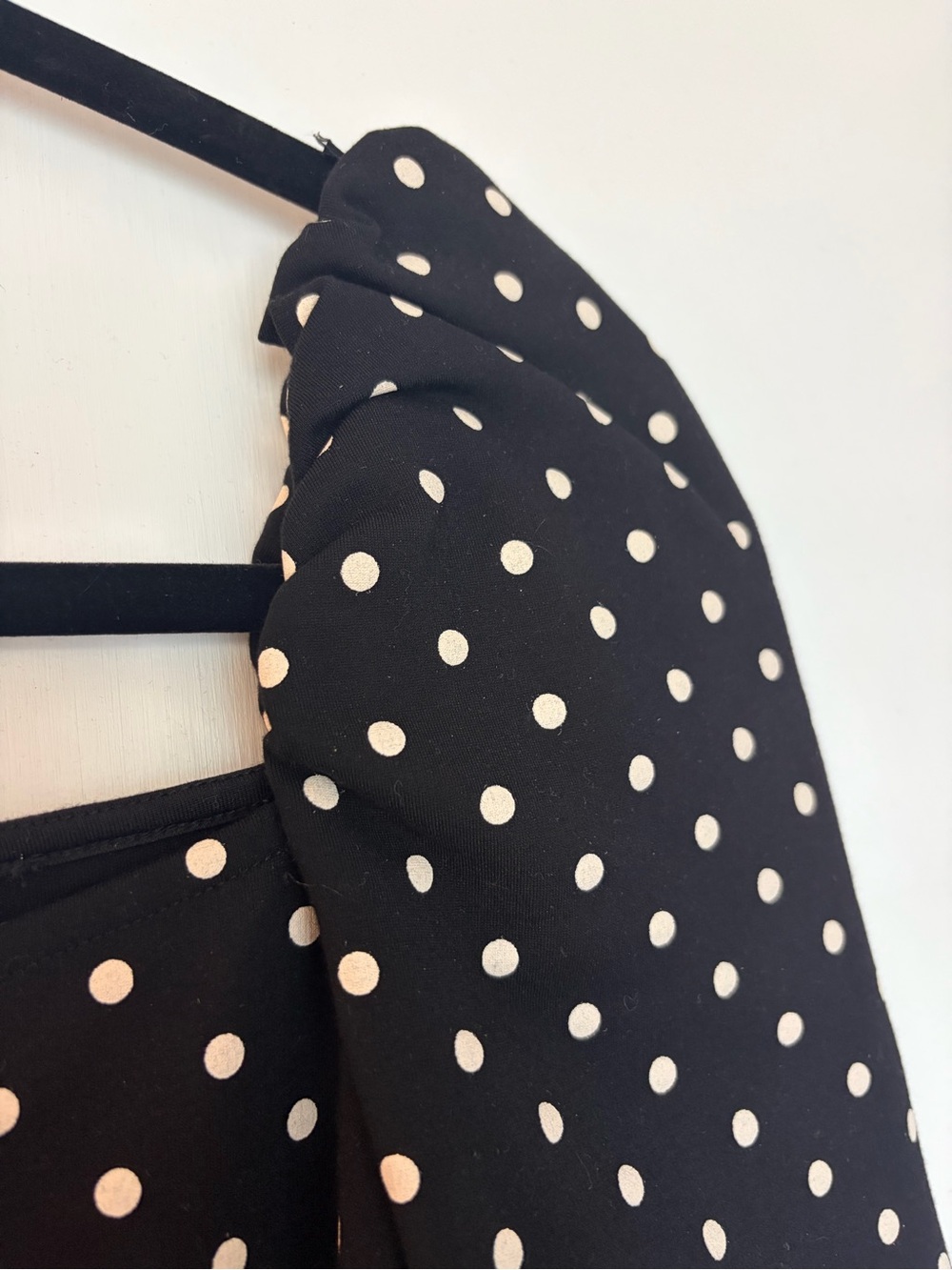 H&M Black Top with White Polka Dots and Puff Sleeves - Picture 2 of 6